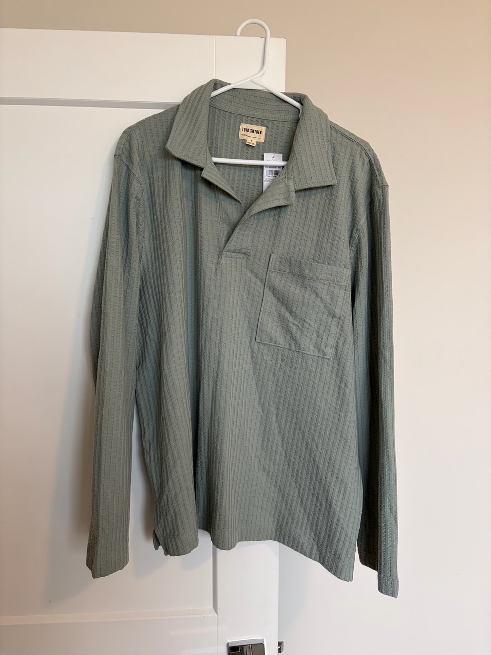 Todd Snyder Knit seersucker long sleeve green polo large NWT